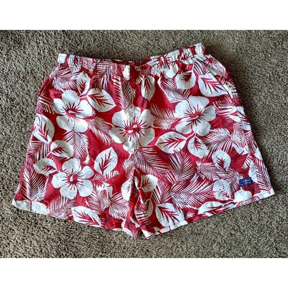 L.L. Bean Swim Trunks Men's Large Tropical Red Pockets - Picture 1 of 5